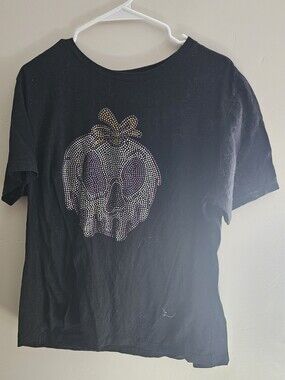 Black T-Shirt with Rhinestone Skull Pumpkin